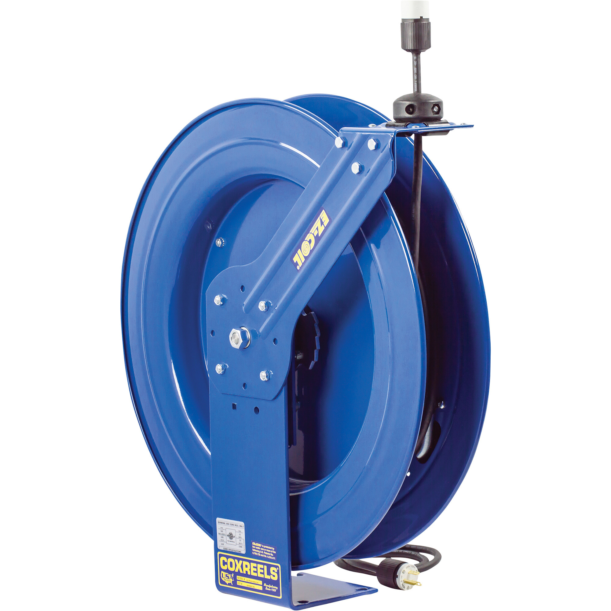 Coxreels EZ-Coil Safety Series Power Cord Reel, 100 Ft., 12/3 Gauge Cord with Single Outlet, Model# EZ-PC24-0012-A